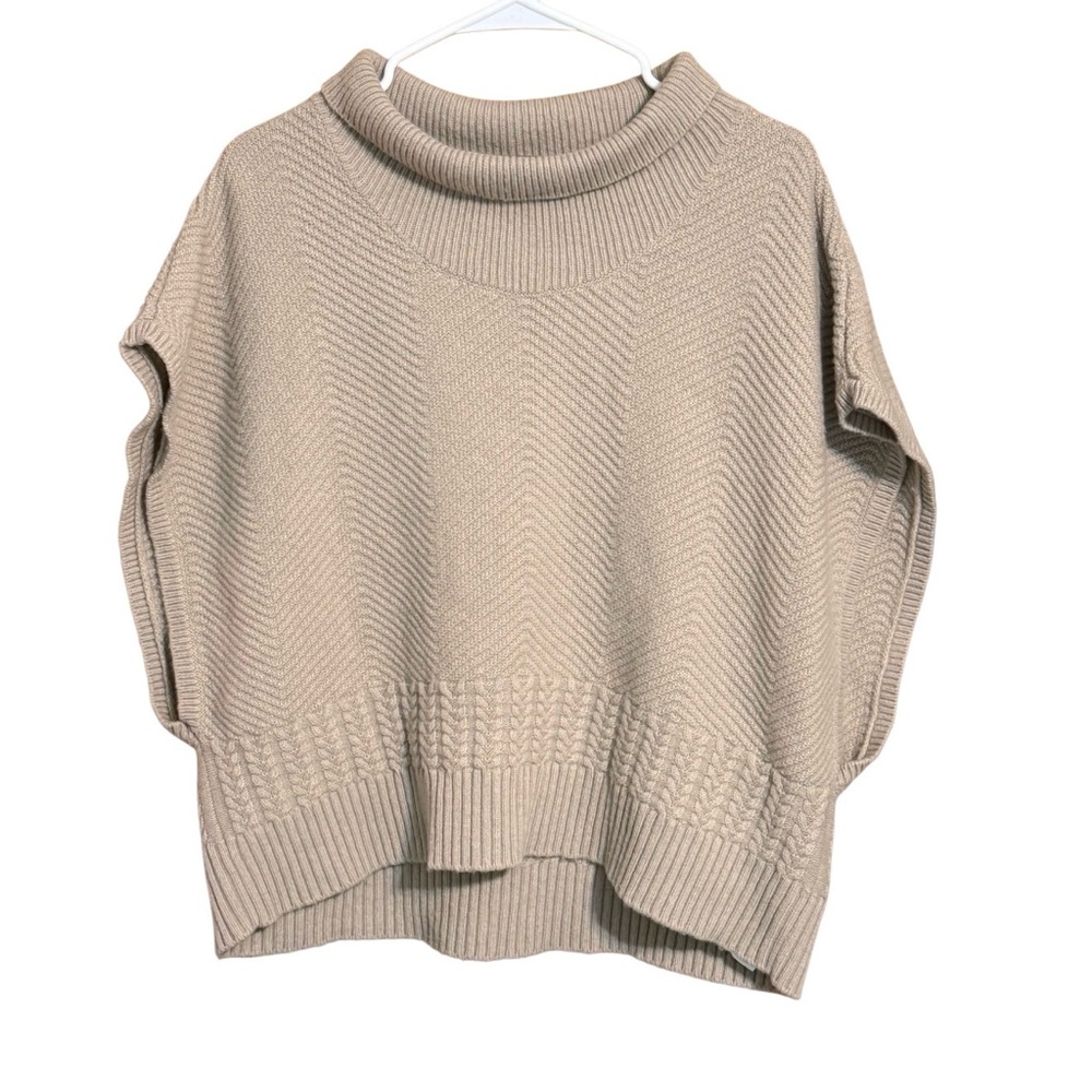 Armani Exchange AX Wool Blend Mock Neck Poncho Sweater Women’s M Beige Knit